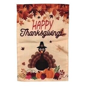 Thanksgiving Garden Flag 12x18in Polyester Doublesided Turkey Happy Thanksgiving